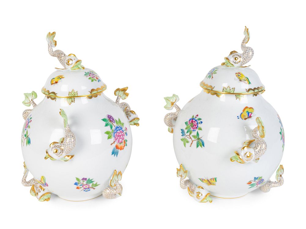 Appraisal: A Pair of Herend Porcelain Covered Jars Height inches A