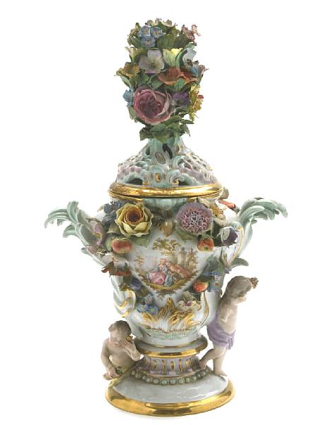 Appraisal: A Meissen porcelain floral encrusted covered urn height in