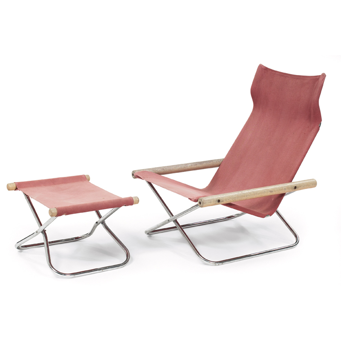 Appraisal: Takeshi Nii ''NY'' folding chair and ottoman Japan tubular chromed