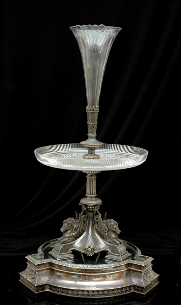 Appraisal: AN ASSOCIATED VICTORIAN SILVER PLATE CENTREPIECE AND STERLING SILVER MIRROR