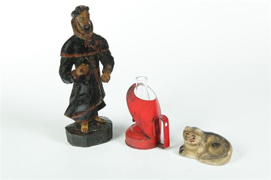 Appraisal: THREE ITEMS Late th century Miniature tin lamp with red