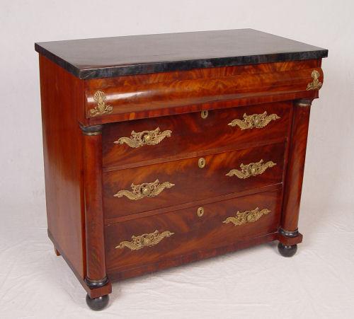 Appraisal: FRENCH EMPIRE CHEST With flame grain drawer fronts the top