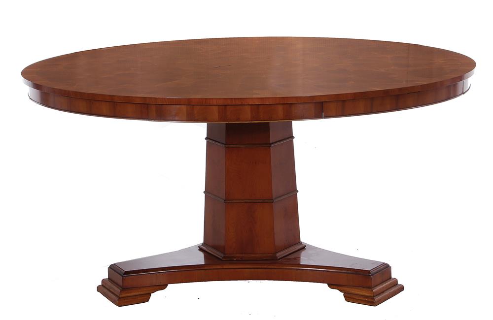 Appraisal: Regency style burl yew dining table with expandable leaves H