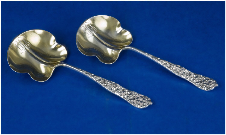 Appraisal: Pair Of American Silver Gilt Sauce Spoons With Unusual Butterfly