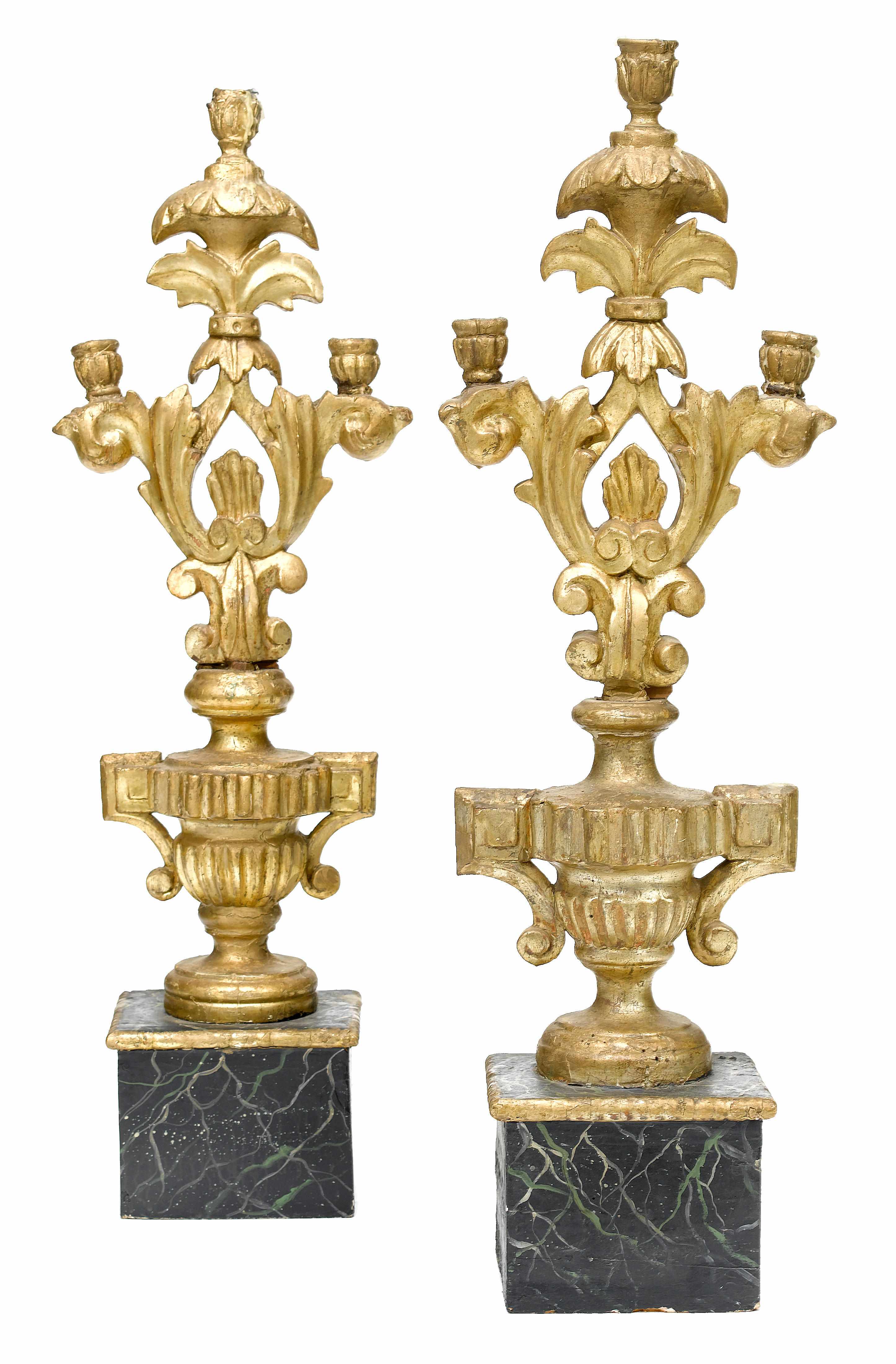 Appraisal: A pair of Italian Neoclassical style carved giltwood three light