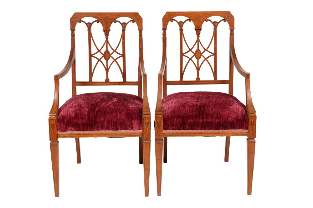 Appraisal: PAIR OF EDWARDIAN INLAID ARMCHAIRSeach inches wide inches deep inches