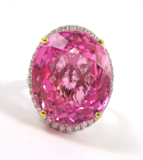 Appraisal: PINK TOPAZ DIAMOND AND FOURTEEN KARAT GOLD RING The white