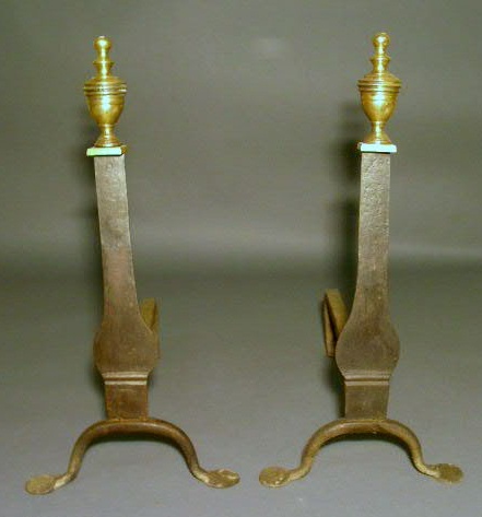 Appraisal: Pair of knife-blade andirons th th c wrought iron with