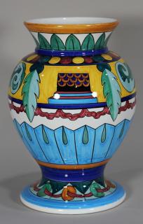 Appraisal: John Okulick large polychrome decorated ceramic vase John Okulick American