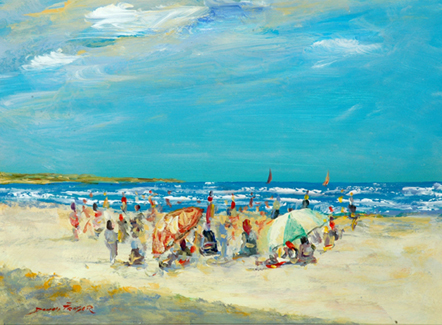 Appraisal: Donald Fraser born Beach Scene oil on board signed 'Donald