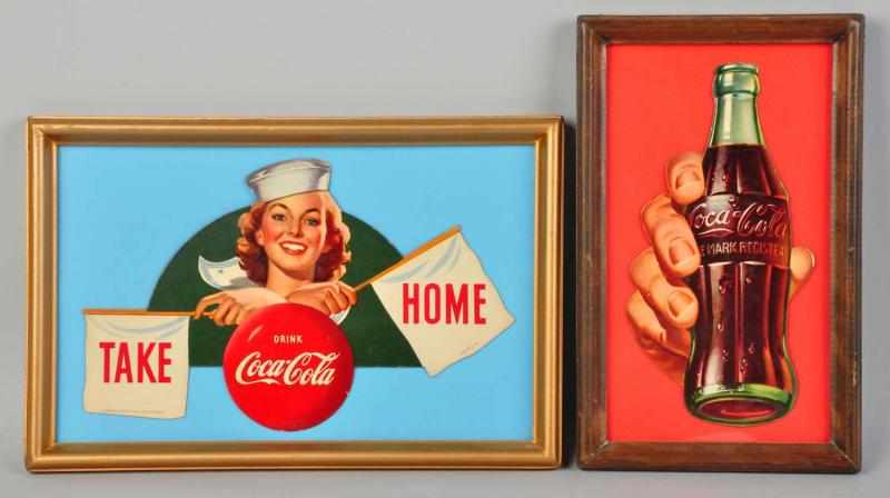 Appraisal: Lot of Cardboard Coca-Cola Cutouts Both are framed under glass