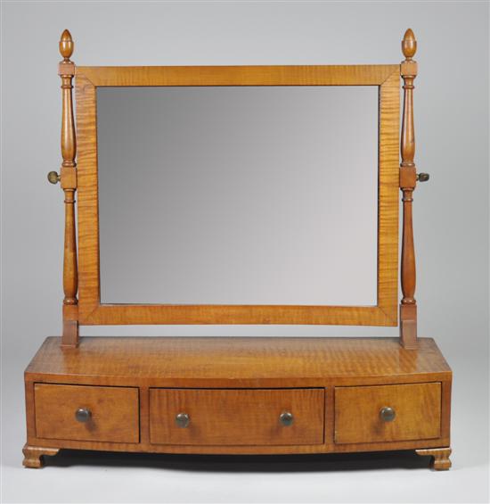 Appraisal: Curly Maple Sheraton Style Shaving Stand th Century Turned mirror