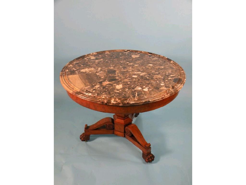 Appraisal: An early thC French mahogany table the variegated marble top