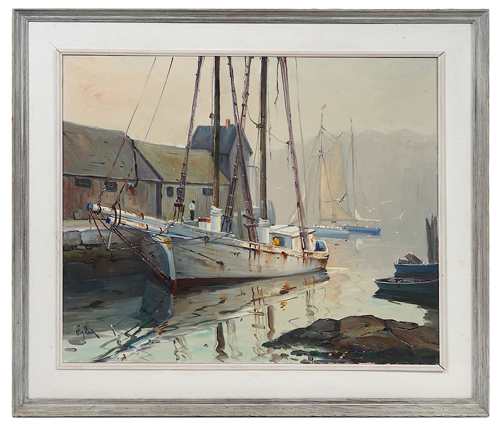 Appraisal: Otis Cook 'Rockport Harbor' Oil on Canvas Otis Pierce Cook