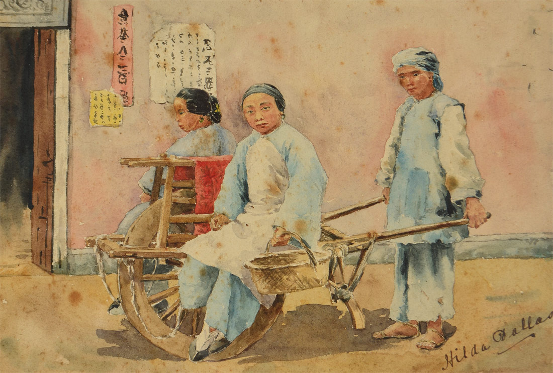 Appraisal: EARLY TH CENTURY CHINESE WATERCOLOR BY HILDA DALLAS Depicts Two