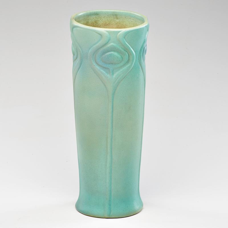 Appraisal: VAN BRIGGLE Vase decorated with stylized flowers in Ming Blue