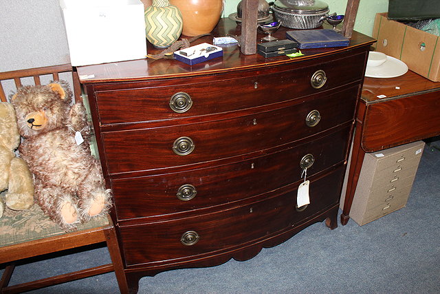 Appraisal: A TH CENTURY MAHOGANY BOW FRONTED CHEST of four long