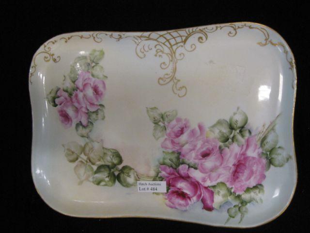 Appraisal: Handpainted Porcelain Dresser Tray rose decor x excellent