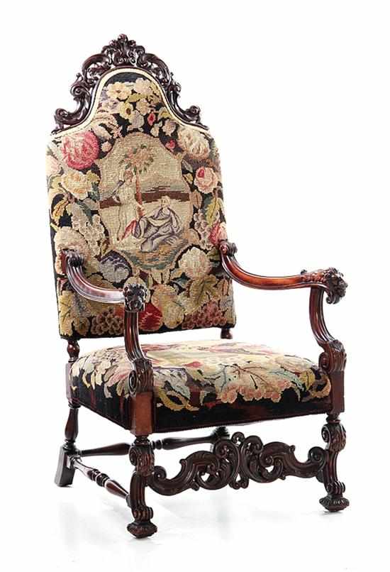 Appraisal: Renaissance Revival carved walnut armchair late th century arching crestrail