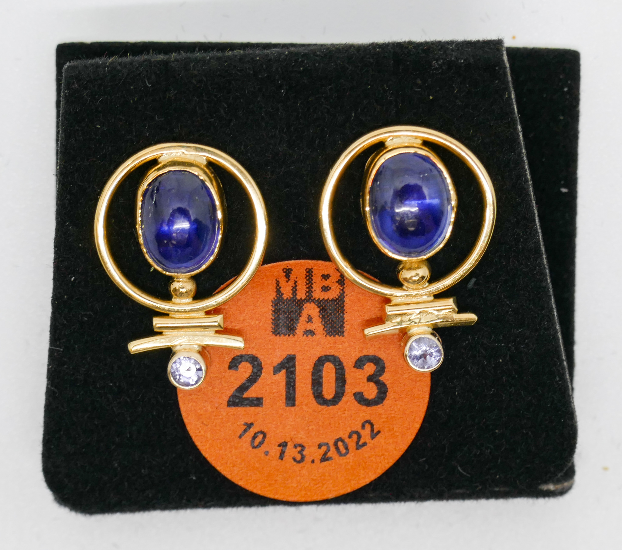 Appraisal: Pair k Blue Jelly Cabochon Earrings '' - Grams TW