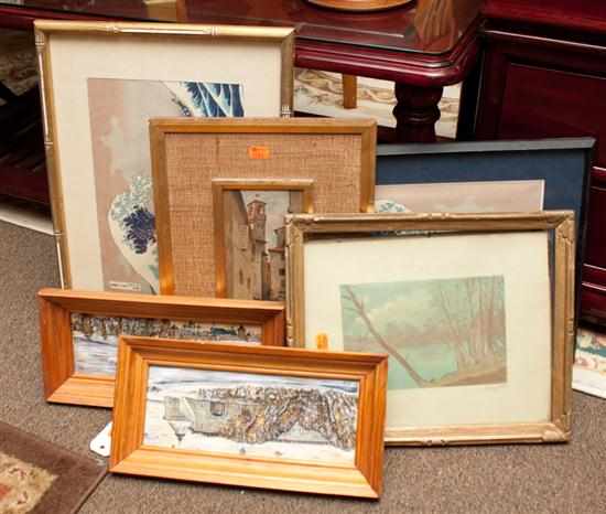 Appraisal: Six assorted prints paintings and watercolors framed Estimate - No