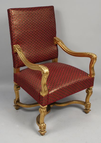 Appraisal: Gilt painted upholstered armchair h x x Good condition EST