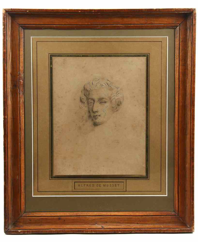 Appraisal: GRAPHITE WITH INK HIGHLIGHTING - Rare Portrait of French Dramatist