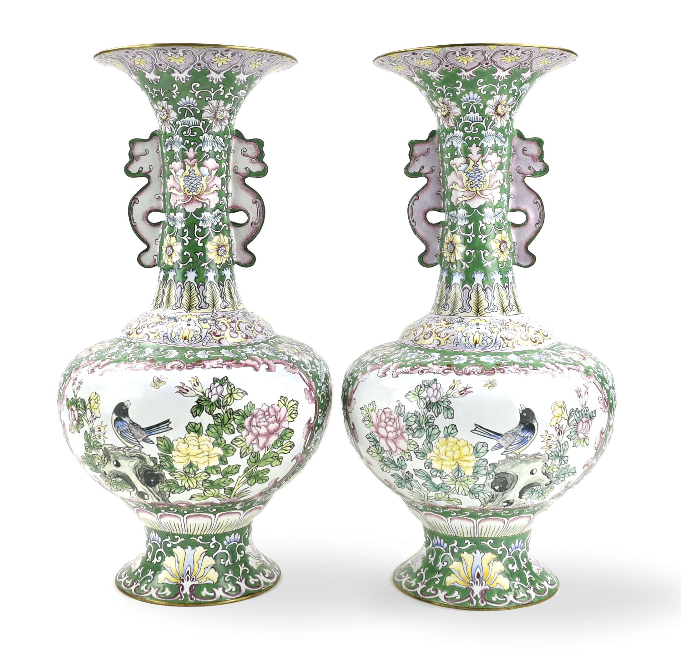 Appraisal: pair of Canton enamel vases with compressed globular body rising