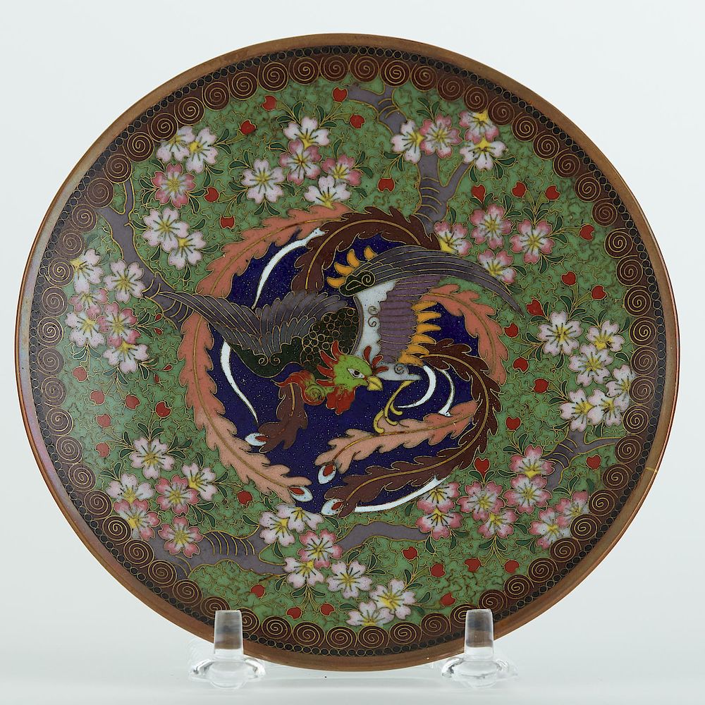 Appraisal: Meiji Japanese Cloisonne Dish w Bird Motif One Meiji period