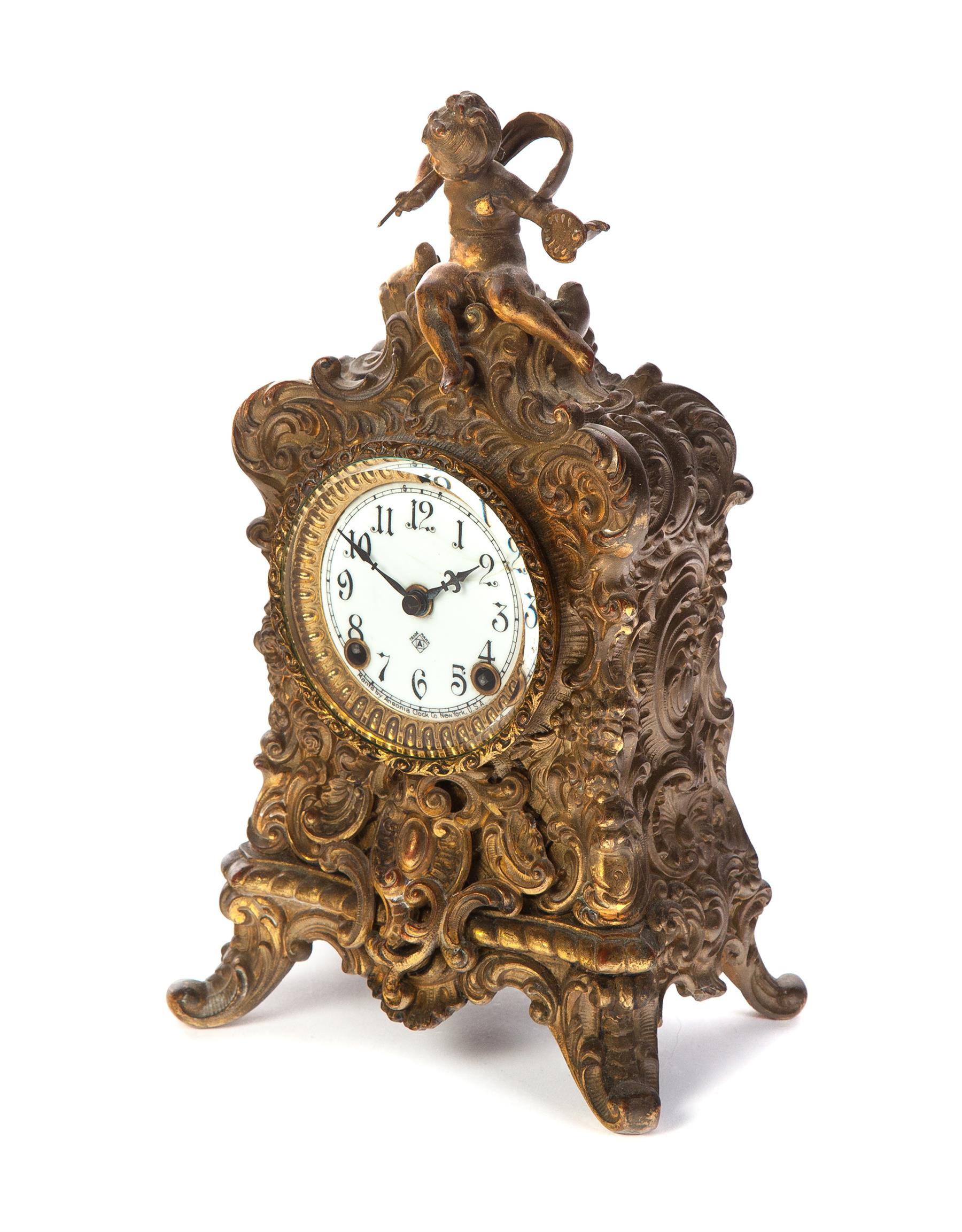 Appraisal: ANSONIA CLOCK COMPANY FIGURAL BRASS MANTEL CLOCK American st quarter-