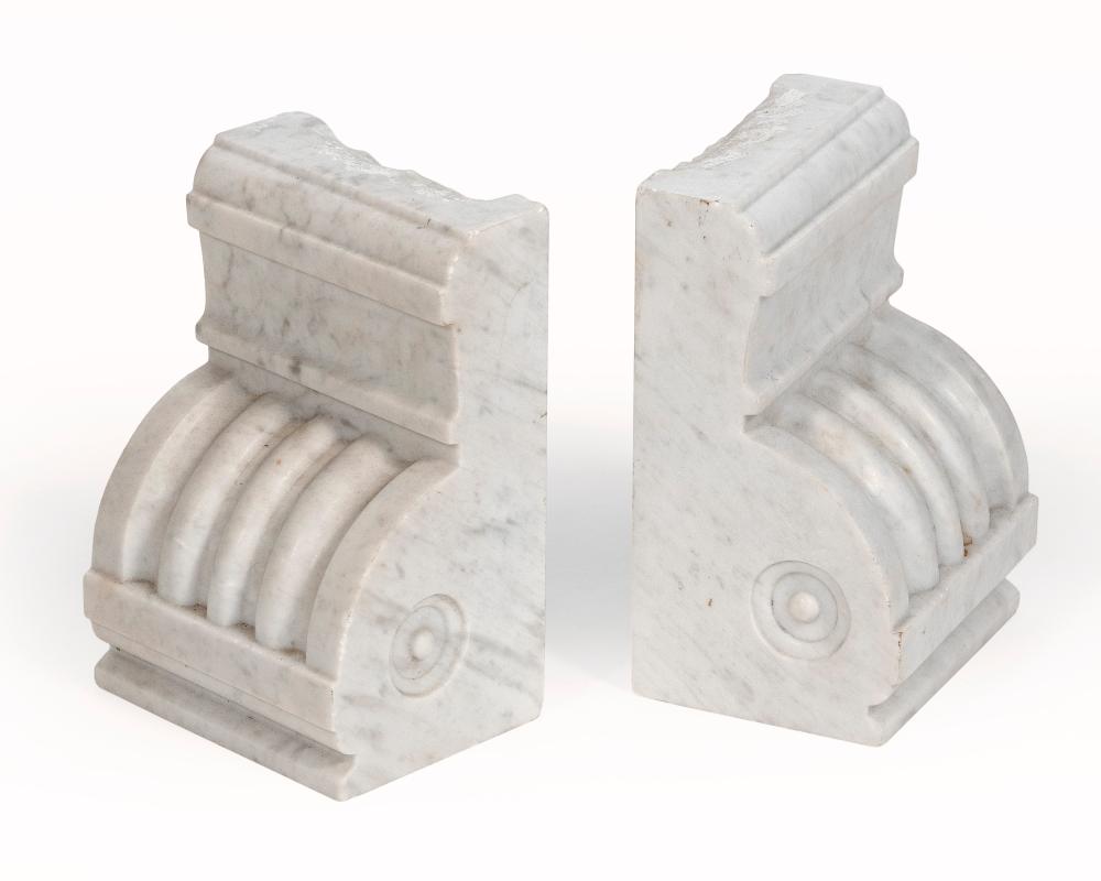 Appraisal: PAIR OF CARVED WHITE MARBLE ARCHITECTURAL CORBELS HEIGHTS WIDTHS DEPTHS