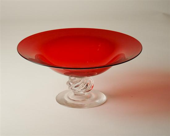 Appraisal: A th C Art Glass Compote possibly Murano rose red