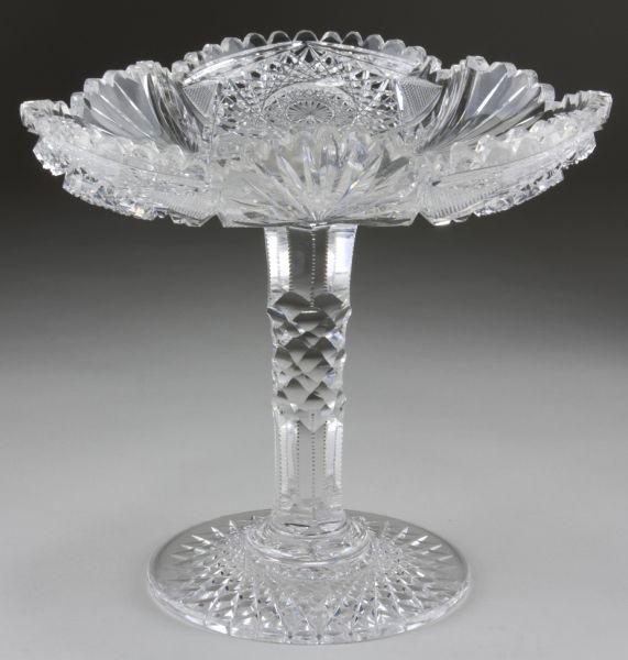 Appraisal: Cut Glass Tazza Signed Hoare having an unusual shaped triangular