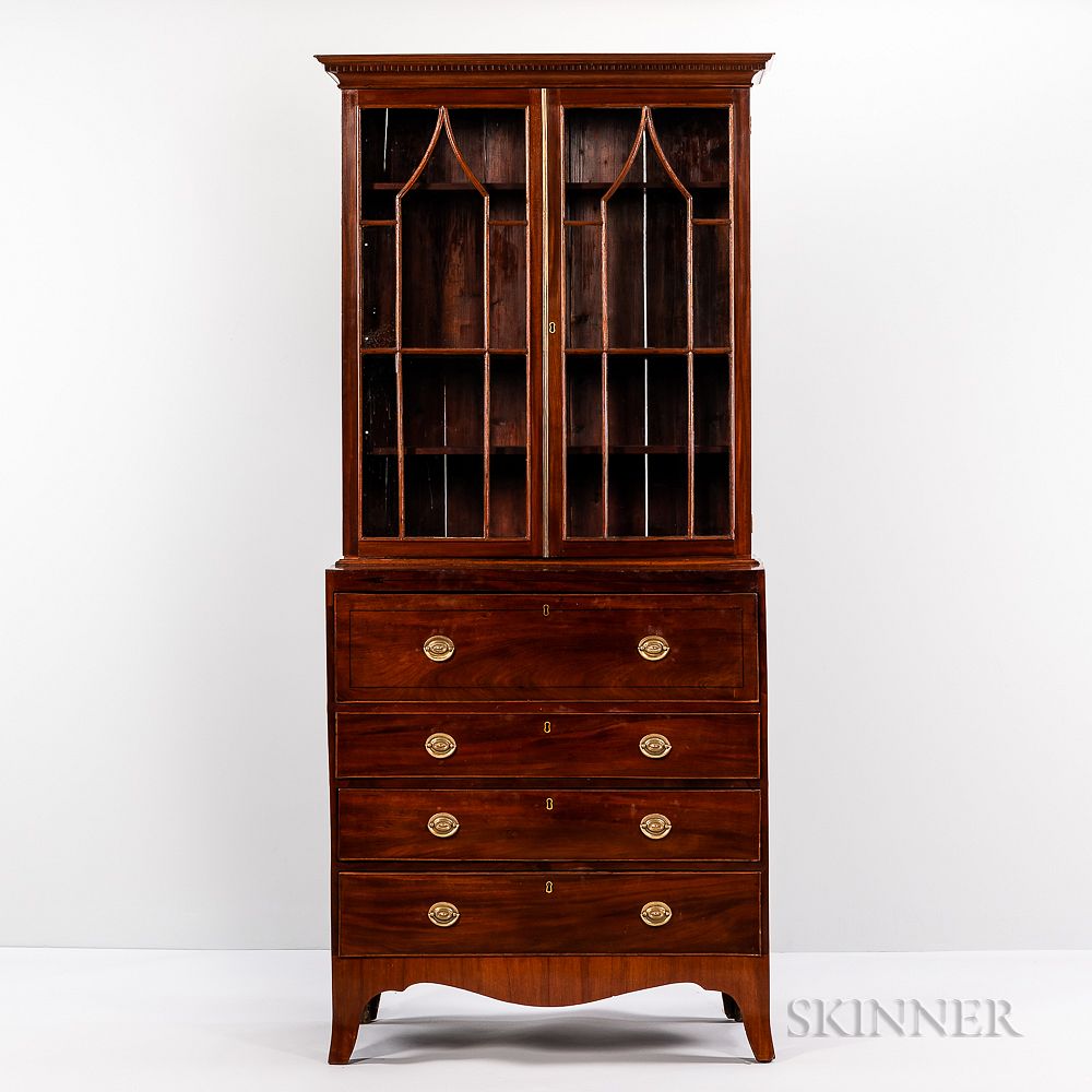 Appraisal: George III Mahogany and Mahogany-veneered Secretary Bookcase George III Mahogany