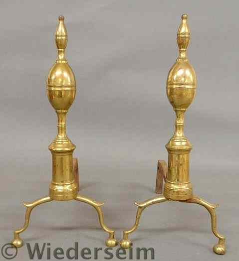 Appraisal: Pair of Federal brass double lemon-top andirons c with spurred