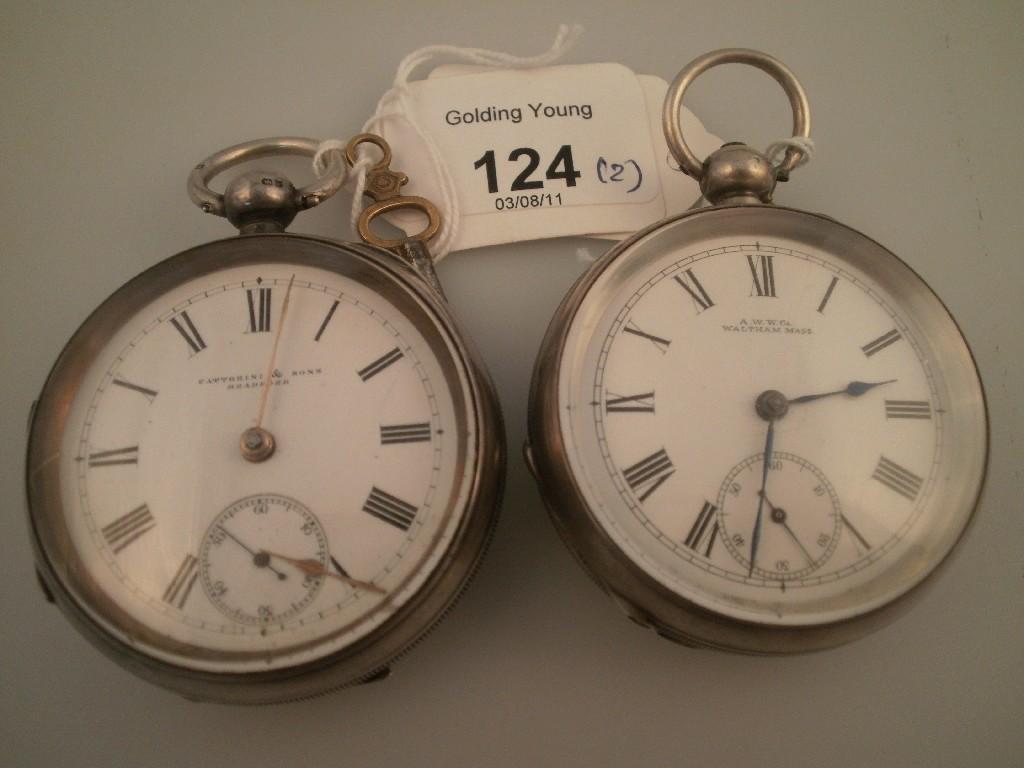 Appraisal: A Waltham Moss silver cased pocket watch hallmarked Birmingham Fattorini