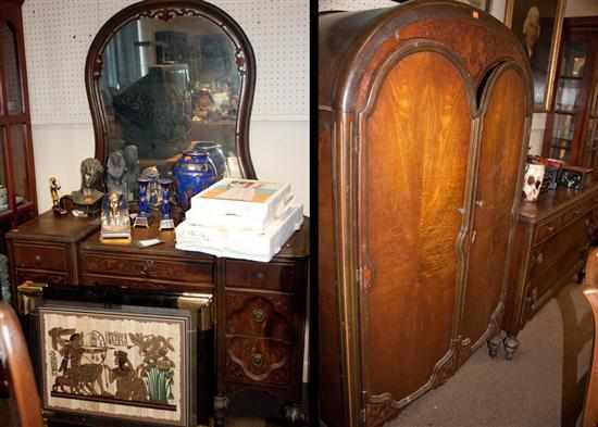 Appraisal: Continental style mahogany armoire and bureau with mirrored upright and