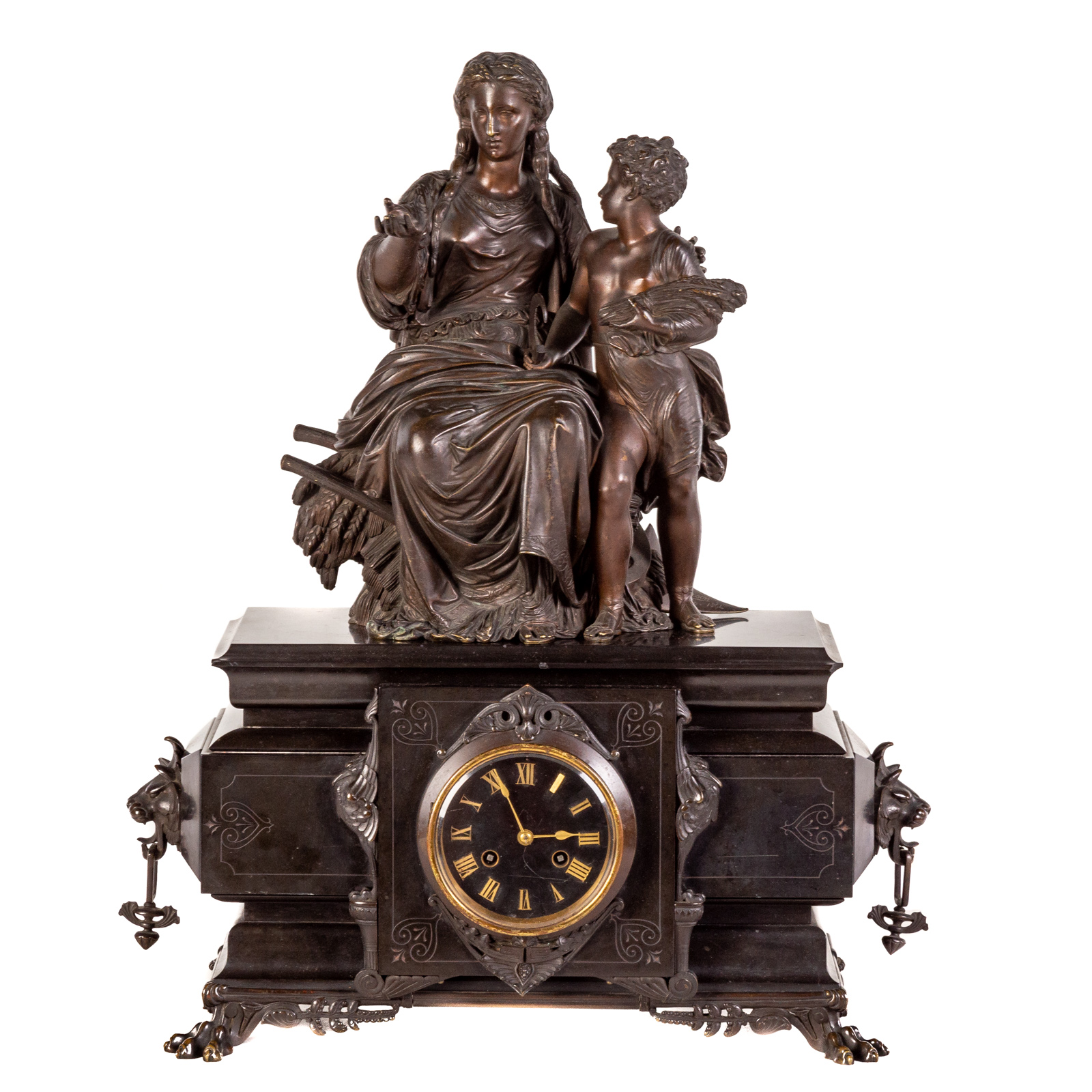 Appraisal: MANTEL CLOCK WITH JEAN SALMONSON BRONZE FIGURE Dated Classical style