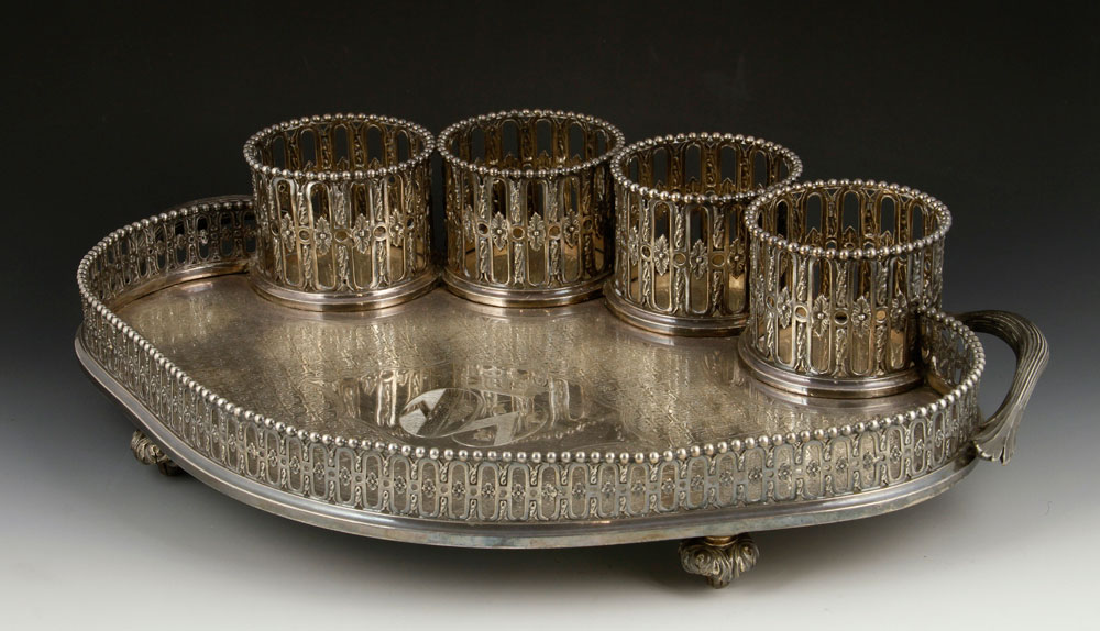 Appraisal: - French Silverplate Bottle Tray French bottle tray silverplate with