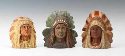 Appraisal: Two Humidors and a Matchstrike Indian Head Motif Austrian Ceramic