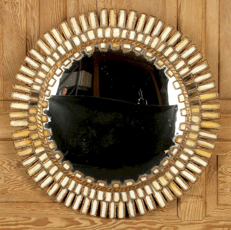 Appraisal: CONVEX GILT GLASS MIRROR MANNER LINE VAUTRIN A large convex