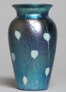 Appraisal: Durand Blue White Luster Art Glass Vase Circa hand-blown in