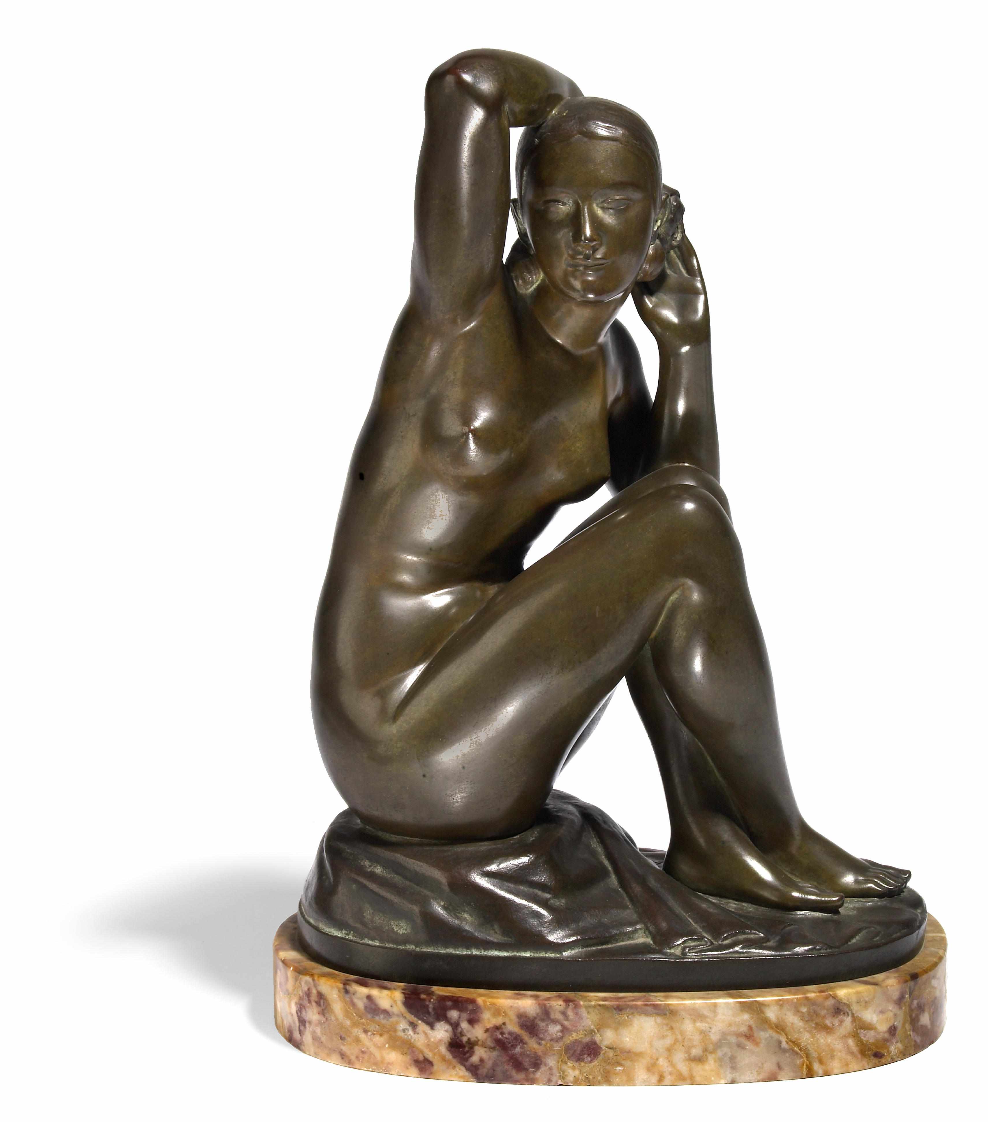 Appraisal: Georges Chauvel French - seated nude early th Centurybronze on