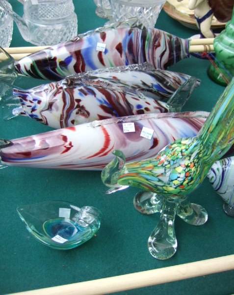 Appraisal: Five Murano glass fish a cockerel and a dish