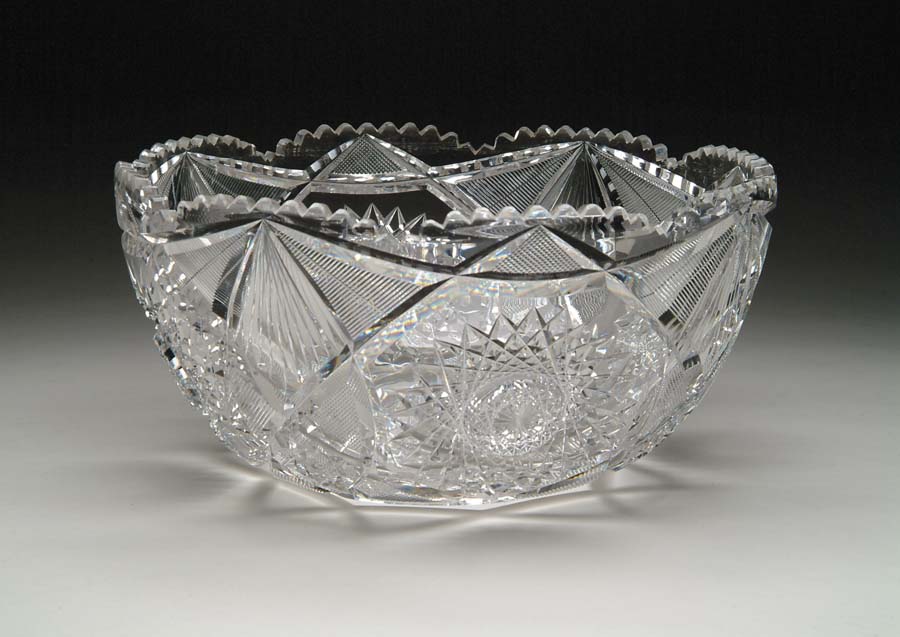 Appraisal: CUT GLASS PUNCHBOWL Punchbowl is cut in hobstar and crosshatch