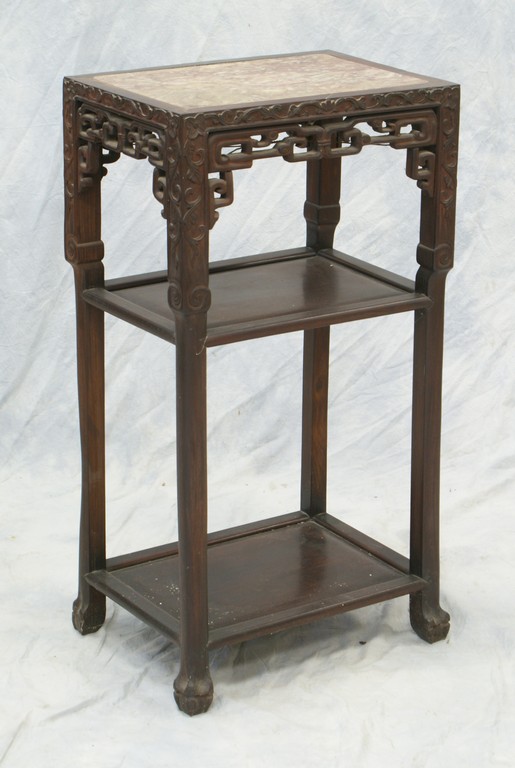 Appraisal: Carved rosewood square Chinese pedestal with marble insert x h