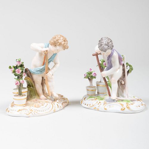 Appraisal: TWO MEISSEN PORCELAIN FIGURES OF PUTTI GARDENINGBlue crossed sword mark