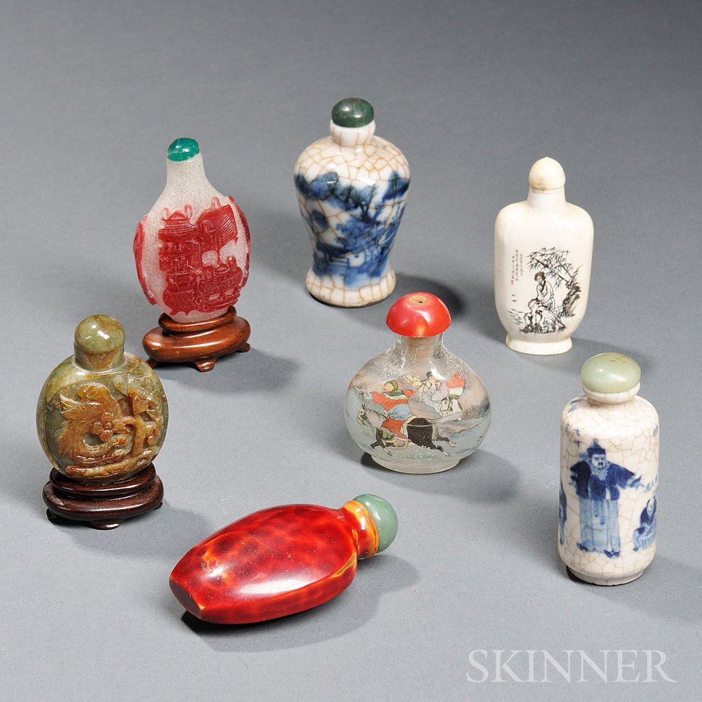 Appraisal: Seven Assorted Snuff Bottles China th th century two porcelain