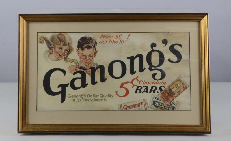 Appraisal: Ganong's Chocolate Bar Litho Sign In Frame This lithograph reads