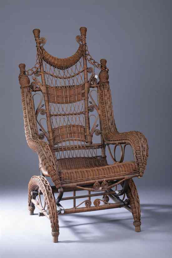 Appraisal: AMERICAN ASSEMBLED THREE-PIECE WOVEN-RATTAN SUITE Late th century Comprising rocking